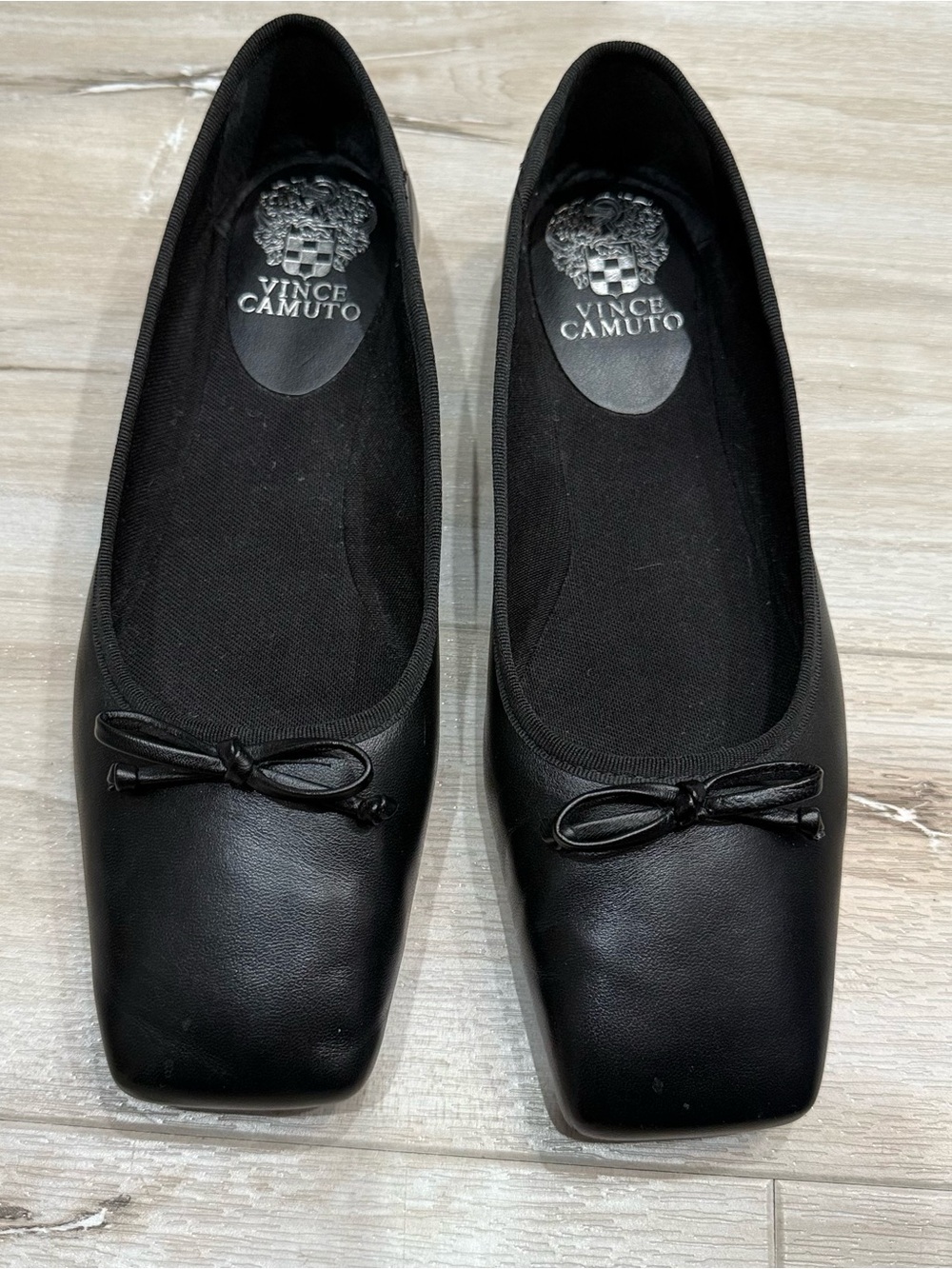 Vince Camuto Black Square-Toe Leather Ballet Flats